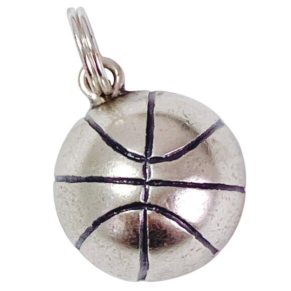 Vintage Sterling Silver Basketball Charm Pendant 1960s Sports Jewelry - Picture 1 of 8
